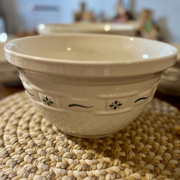 Longaberger Pottery Woven Traditions Green (4) Nesting Mixing Bowls Excellent - Picture 2 of 4